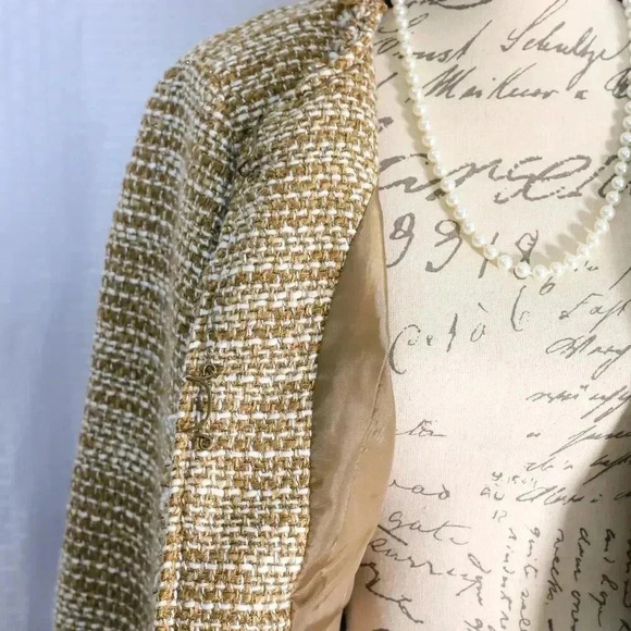 Cabi Size Small brown/white carpet fringe neck pockets gold sparkle thread lined - Picture 11 of 16